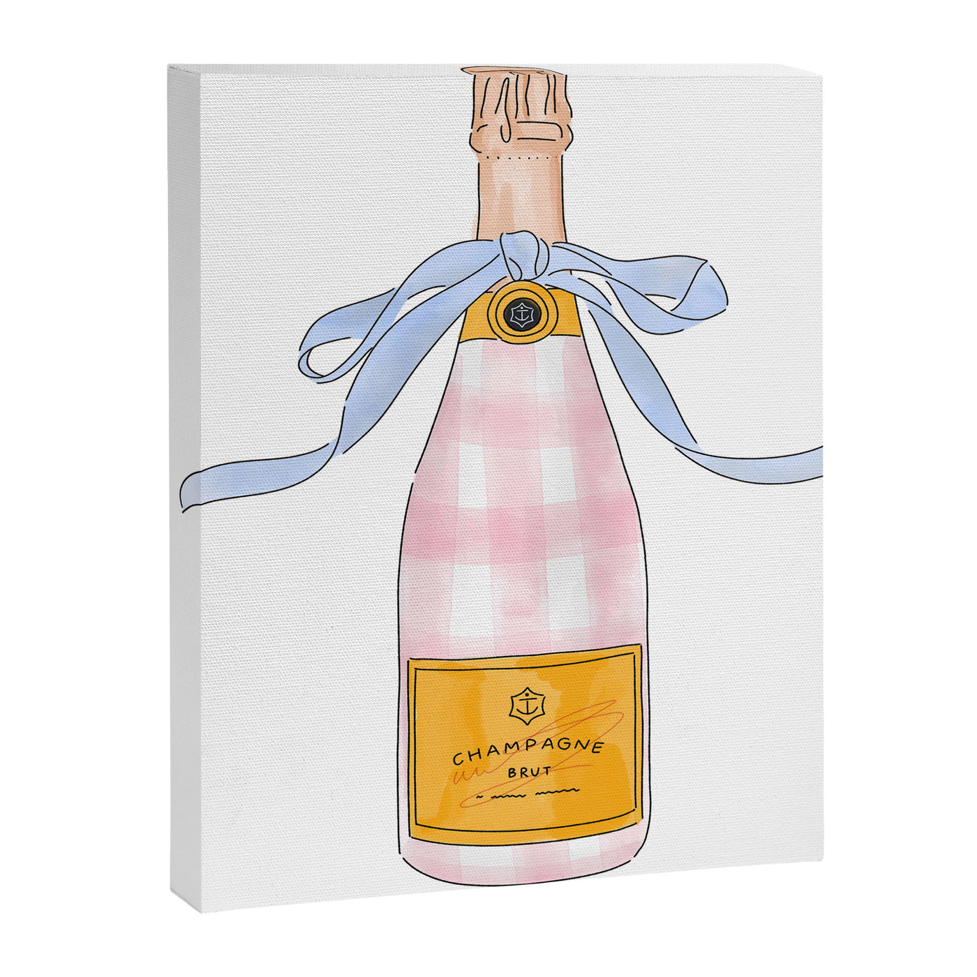 Pink Gingham Preppy Painted Champagne Bottle Canvas Print