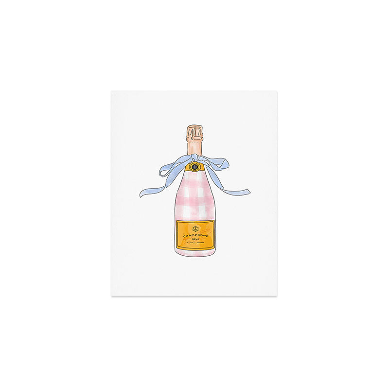 Pink Gingham Preppy Painted Champagne Bottle Art Print