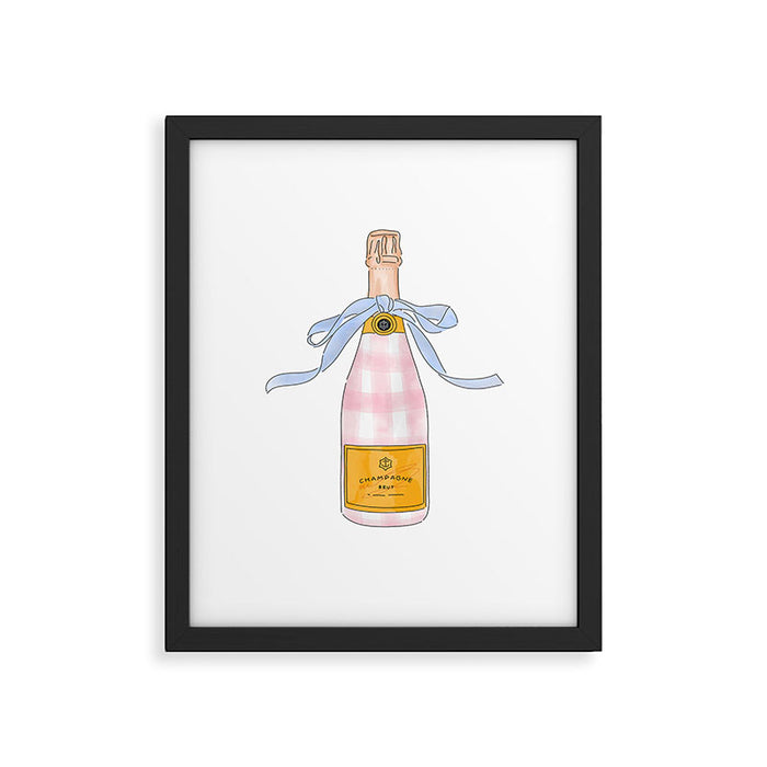Pink Gingham Preppy Painted Champagne Bottle Framed Art Print Gallery Image 1