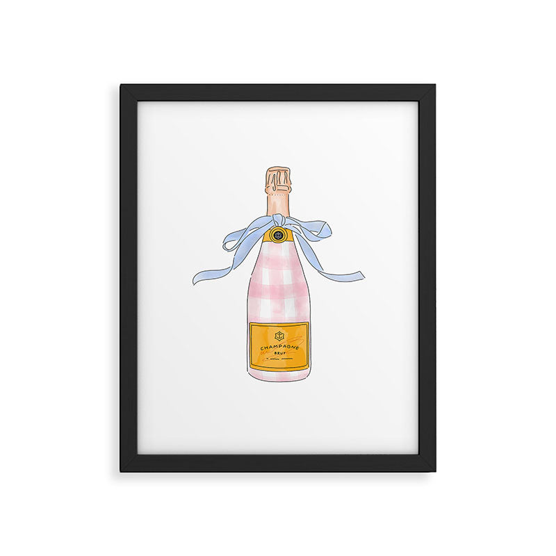 Pink Gingham Preppy Painted Champagne Bottle Framed Art Print Gallery Image 5