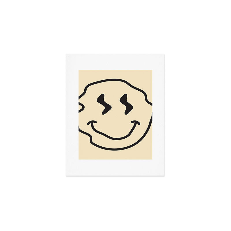Wonky Smiley Face - Black and Cream Art Print Gallery Image 1