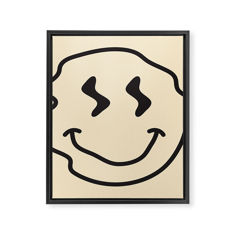 Wonky Smiley Face - Black and Cream Framed Canvas Print Gallery Image 8
