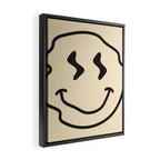 Wonky Smiley Face - Black and Cream Framed Canvas Print Gallery Image 2
