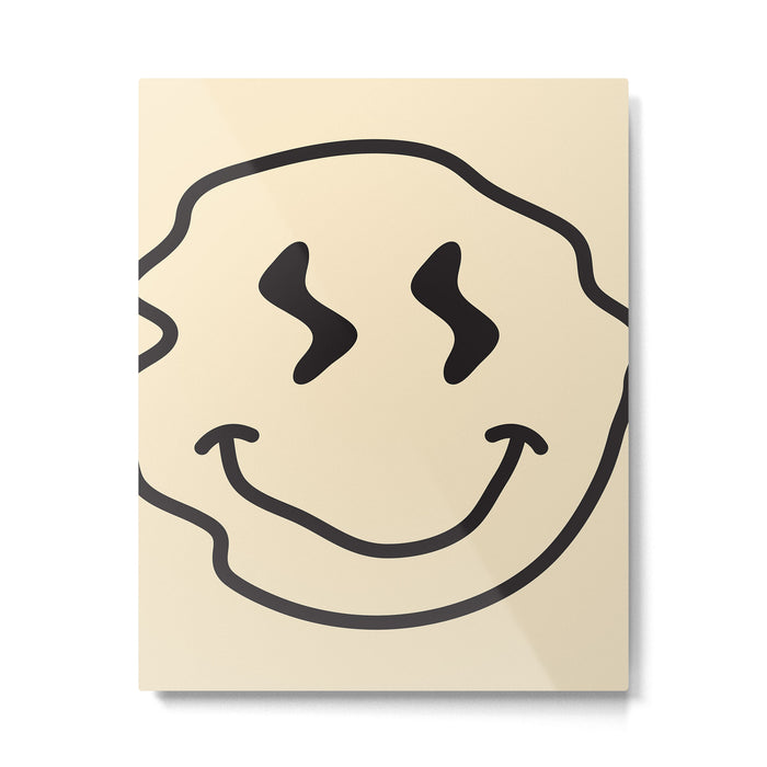 Wonky Smiley Face - Black and Cream Metal Print Gallery Image 1