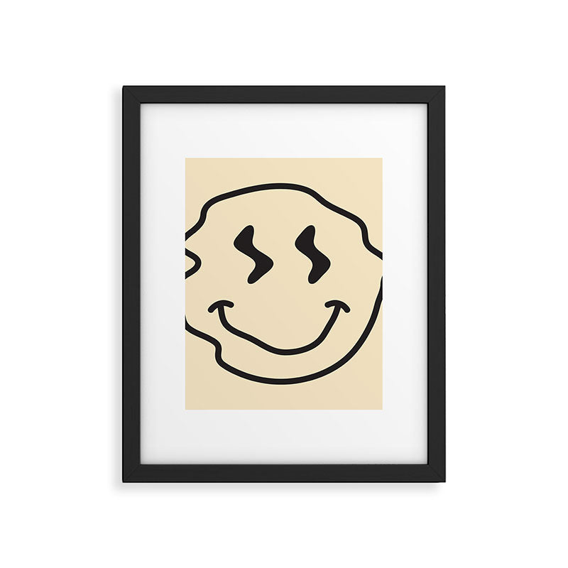 Wonky Smiley Face - Black and Cream Framed Art Print Gallery Image 1