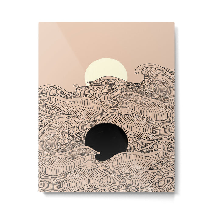 Abstract landscape yin yang moon & sun ocean wave  Metal Print Gallery Image 1