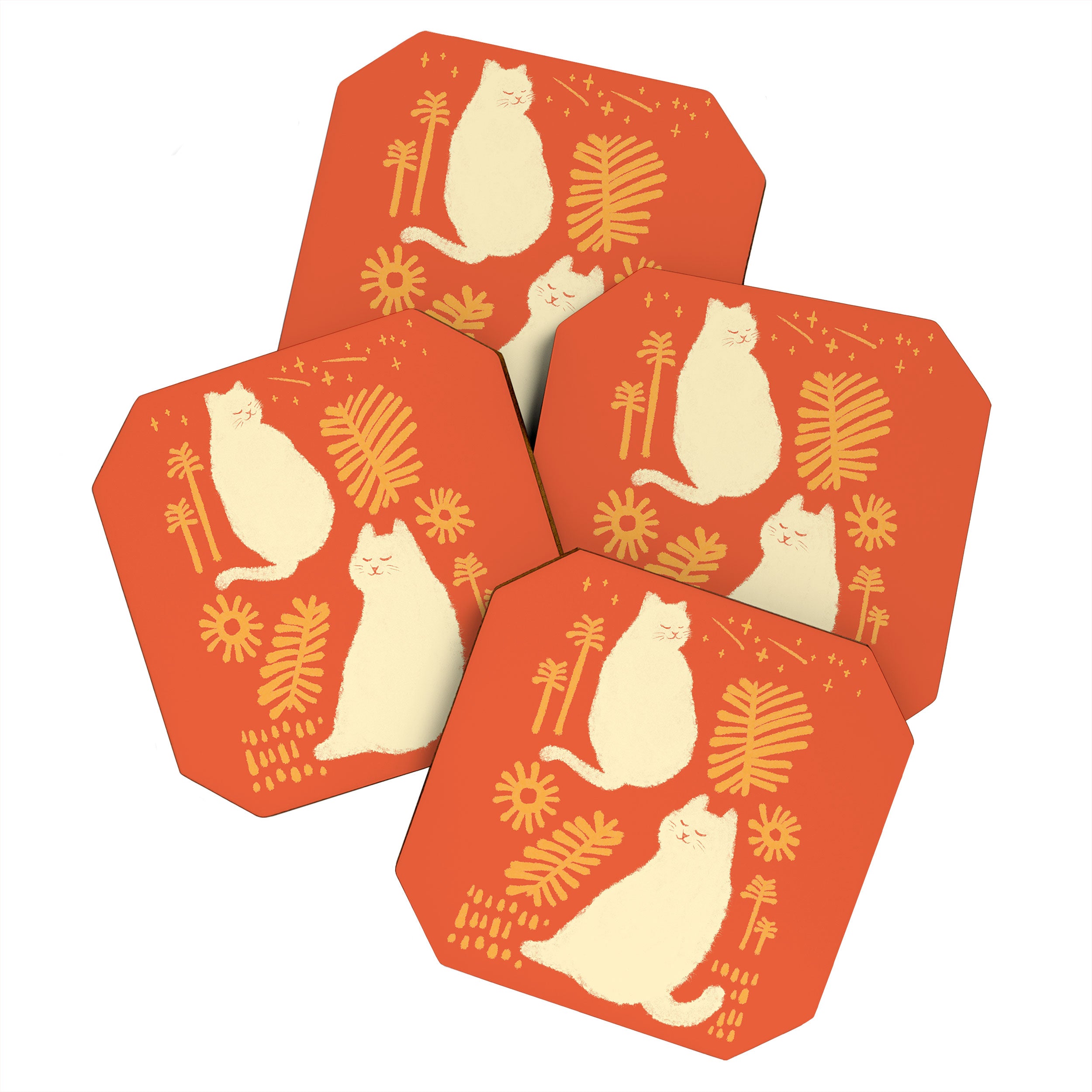 Abstraction minimal cat 27red happy go lucky Coaster Gallery Image 1