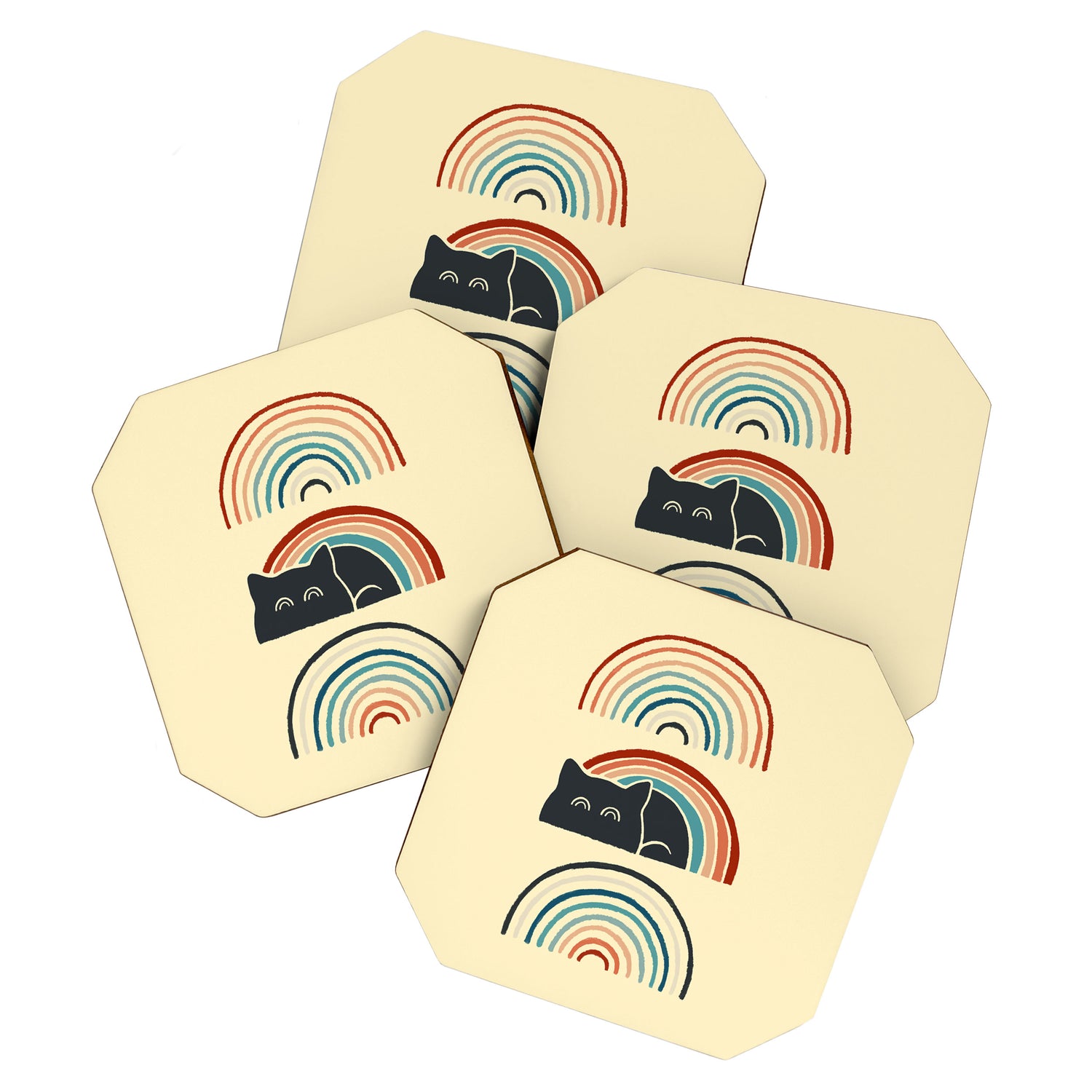 Abstraction minimal cat 8d rainbow meow Coaster Gallery Image 1