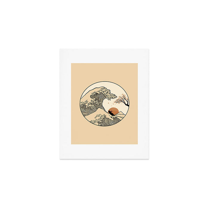 Autumn Tree spring fall Great Wave cat reading Art Print Gallery Image 1