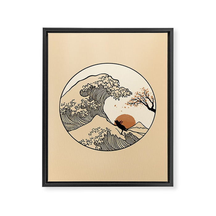 Autumn Tree spring fall Great Wave cat reading Framed Canvas Print Gallery Image 1