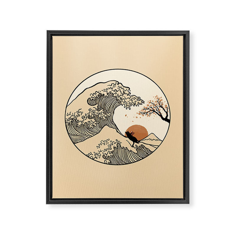 Autumn Tree spring fall Great Wave cat reading Framed Canvas Print Gallery Image 8