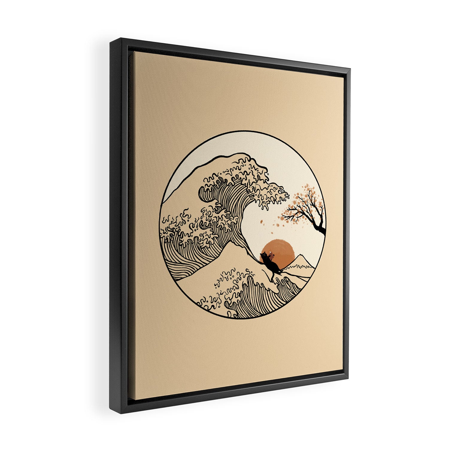 Autumn Tree spring fall Great Wave cat reading Framed Canvas Print Gallery Image 2