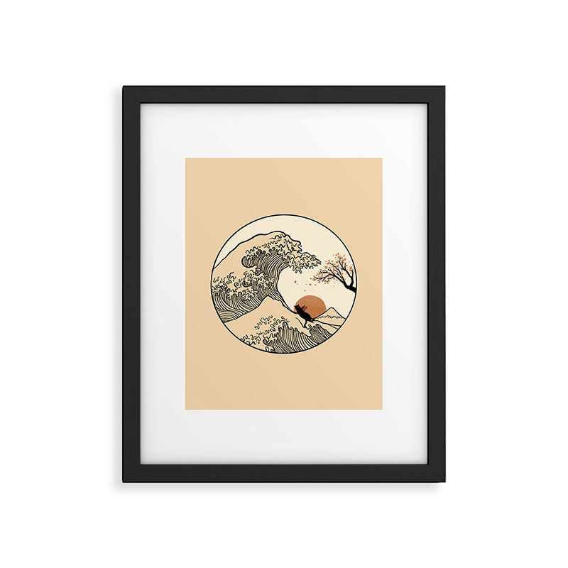 Autumn Tree spring fall Great Wave cat reading Framed Art Print Gallery Image 6