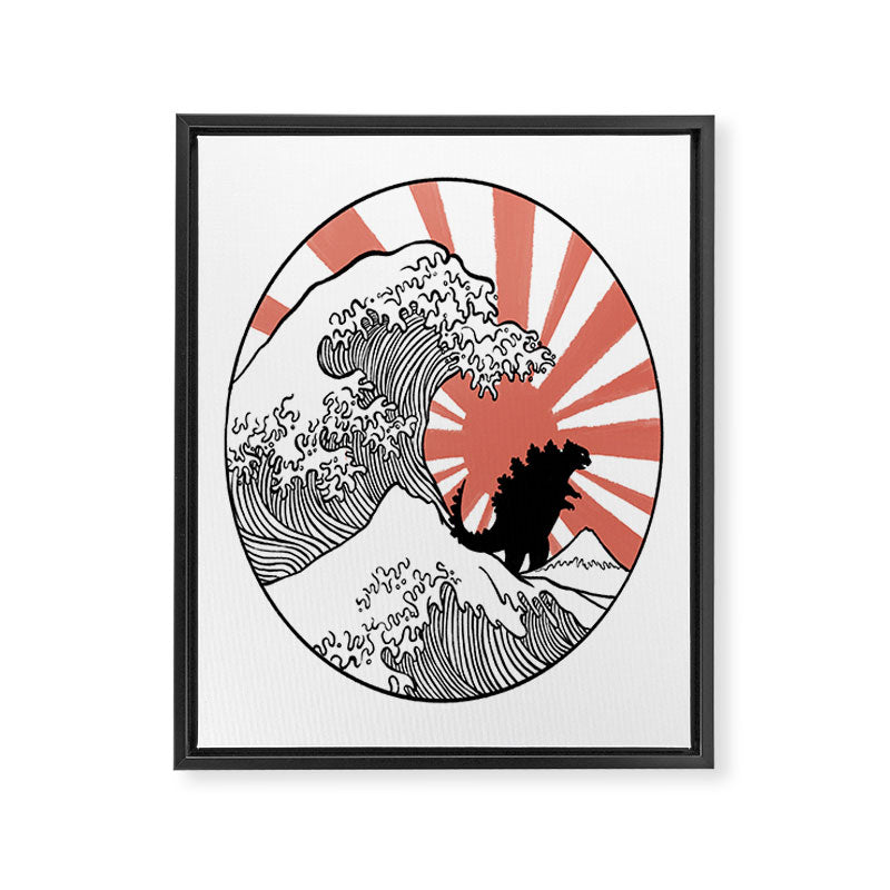 Godzilla Rising Sun The Great Wave  Framed Canvas Print Gallery Image 8