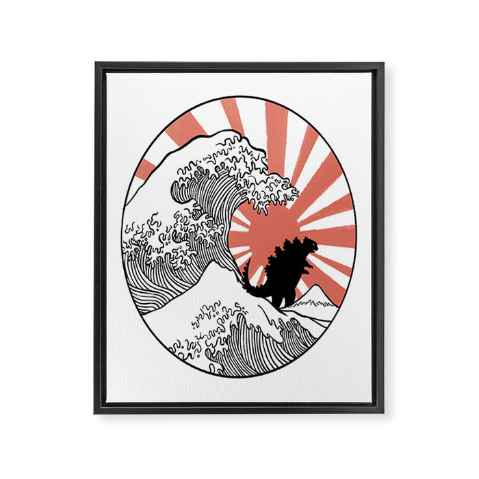 Godzilla Rising Sun The Great Wave  Framed Canvas Print Gallery Image 1