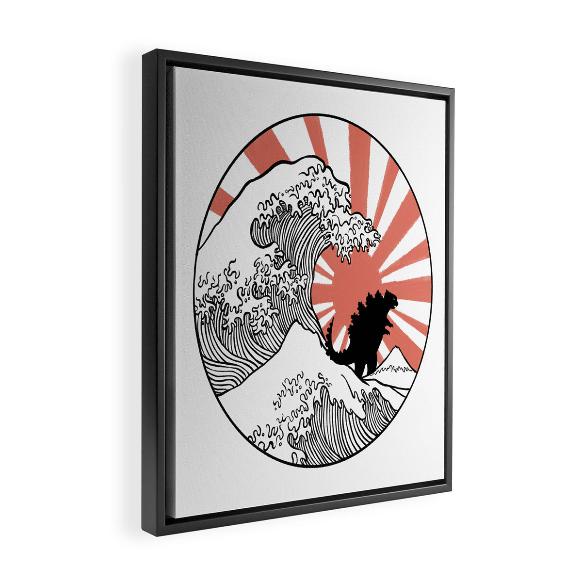 Godzilla Rising Sun The Great Wave  Framed Canvas Print Gallery Image 2