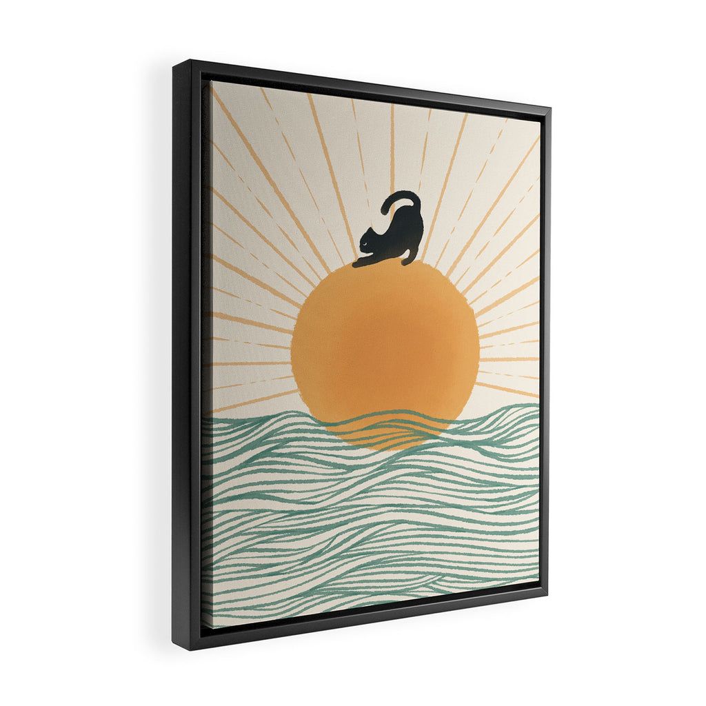 Good Morning Meow 7 Sunny Day Ocean  Framed Canvas Print Gallery Image 2