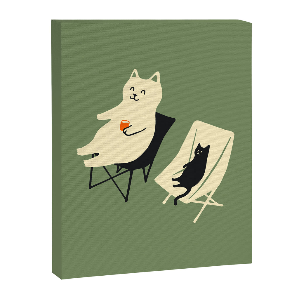 Happy go Lucky Cat 4r relax enjoy coffee on chair Canvas Print Gallery Image 8