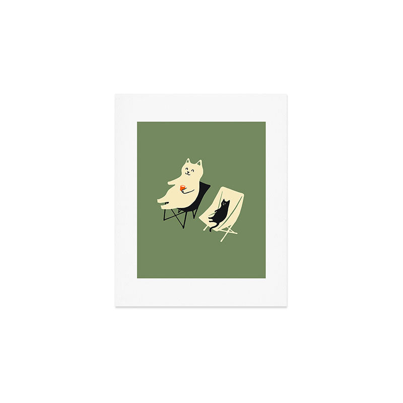 Happy go Lucky Cat 4r relax enjoy coffee on chair Art Print Gallery Image 1