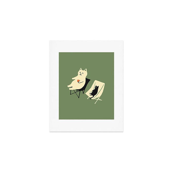 Happy go Lucky Cat 4r relax enjoy coffee on chair Art Print Gallery Image 1