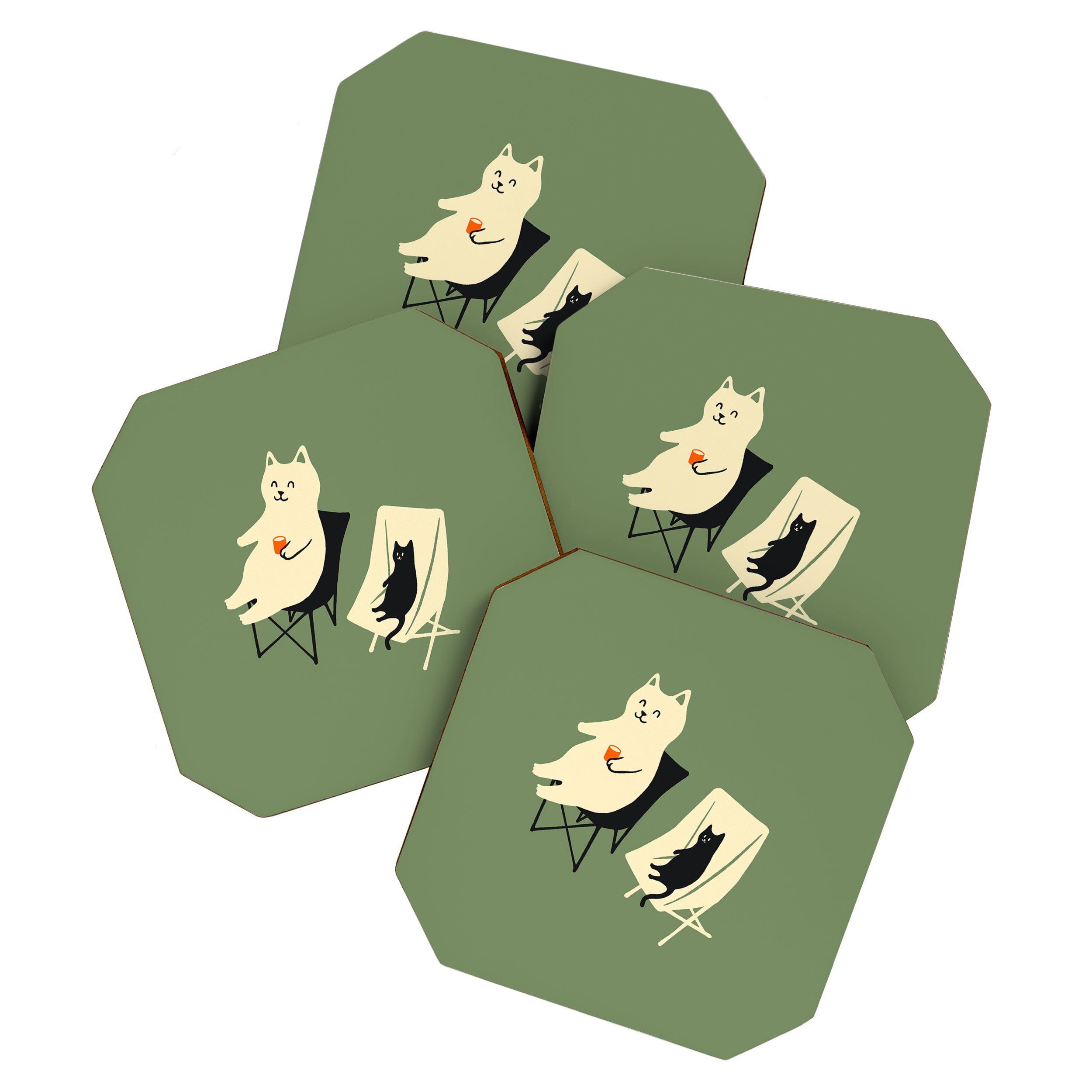 Happy go Lucky Cat 4r relax enjoy coffee on chair Coaster Gallery Image 1