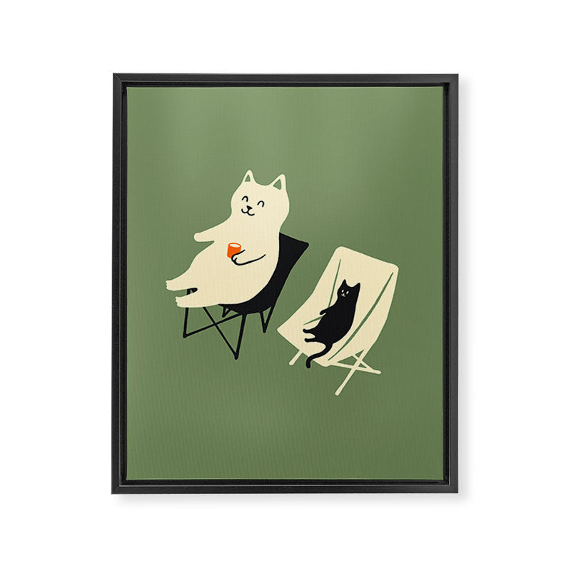 Happy go Lucky Cat 4r relax enjoy coffee on chair Framed Canvas Print Gallery Image 8