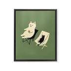 Happy go Lucky Cat 4r relax enjoy coffee on chair Framed Canvas Print Gallery Image 8