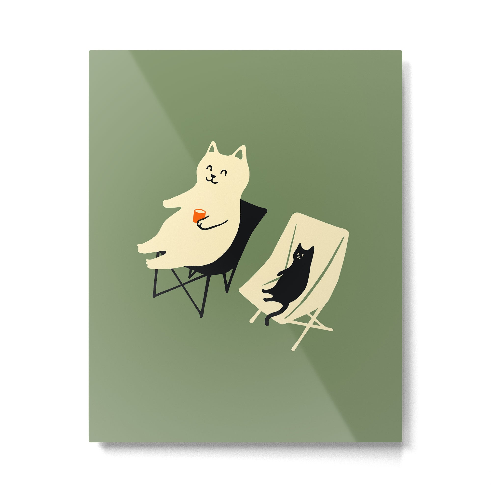 Happy go Lucky Cat 4r relax enjoy coffee on chair Metal Print Gallery Image 6