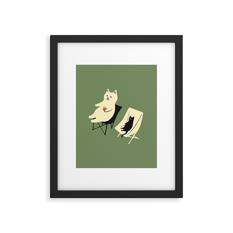 Happy go Lucky Cat 4r relax enjoy coffee on chair Framed Art Print Gallery Image 6