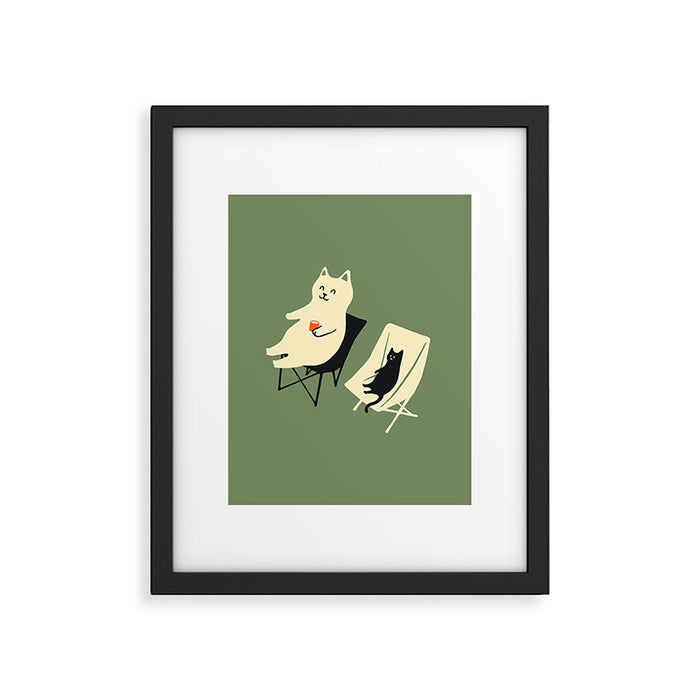 Happy go Lucky Cat 4r relax enjoy coffee on chair Framed Art Print Gallery Image 1