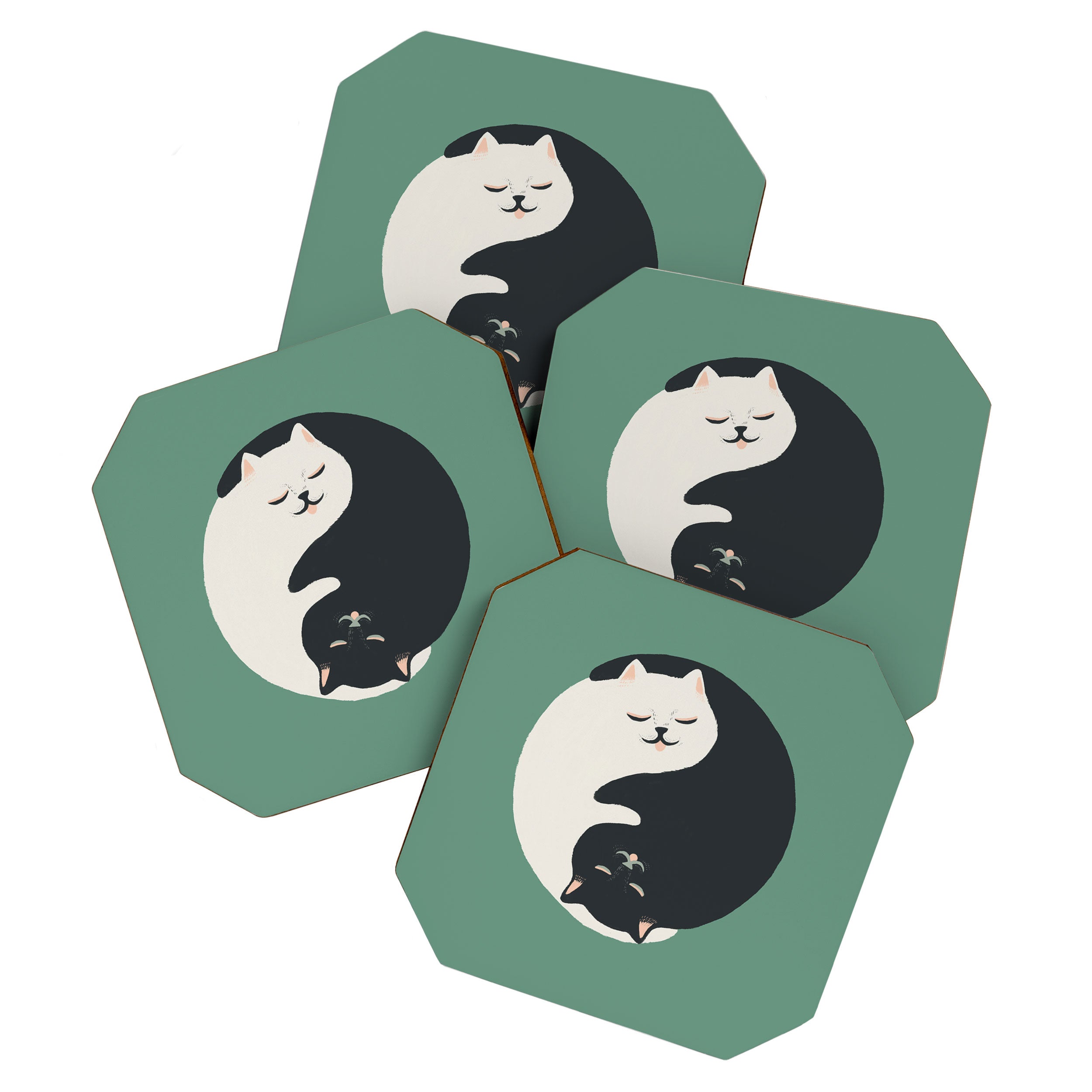 Hidden cat 26g Green yin yang hug Coaster Gallery Image 1