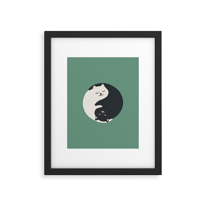 Hidden cat 26g Green yin yang hug Framed Art Print Gallery Image 1