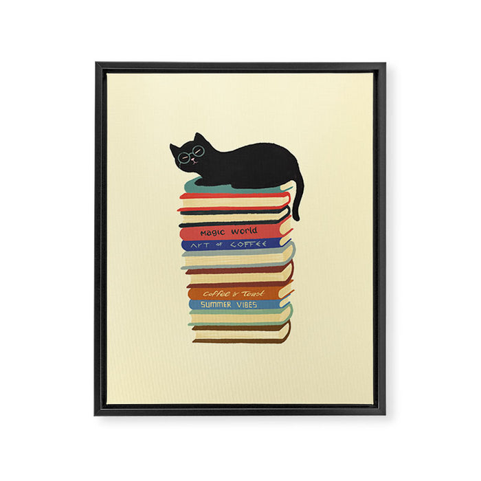 Hidden cat 31 reading books  Framed Canvas Print Gallery Image 1