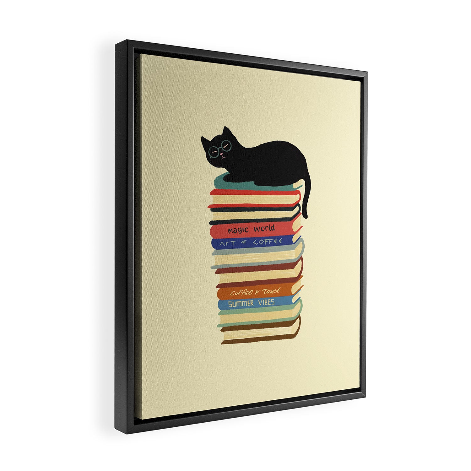 Hidden cat 31 reading books  Framed Canvas Print Gallery Image 2