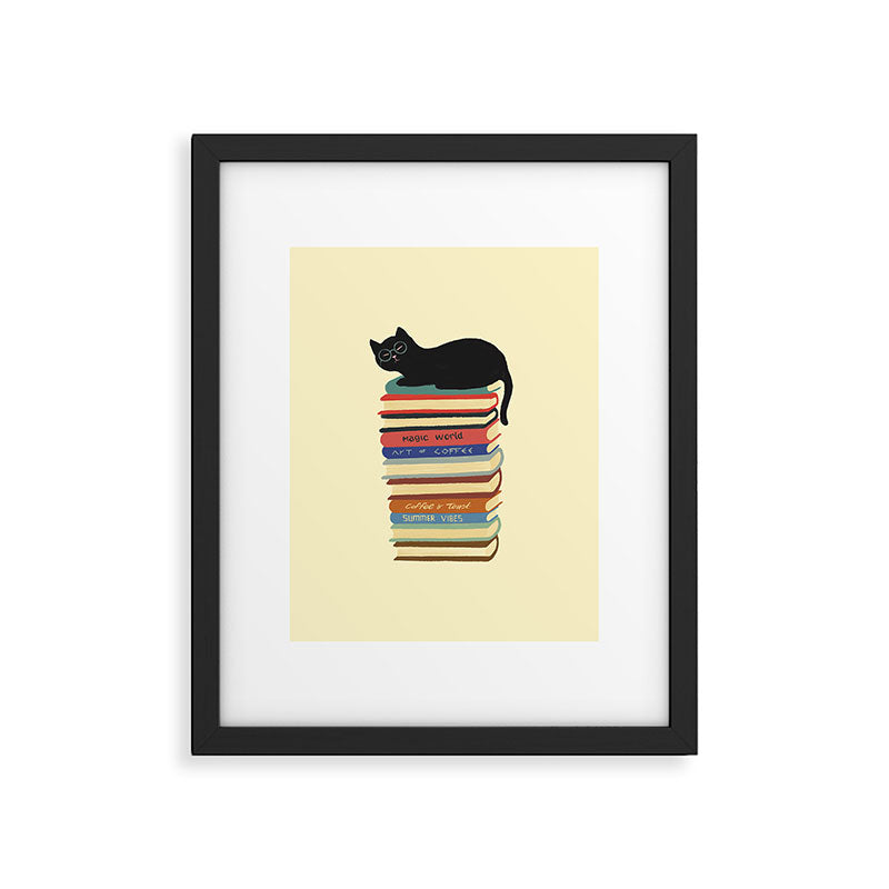 Hidden cat 31 reading books  Framed Art Print Gallery Image 4