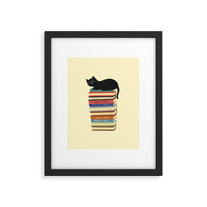 Hidden cat 31 reading books  Framed Art Print Gallery Image 1