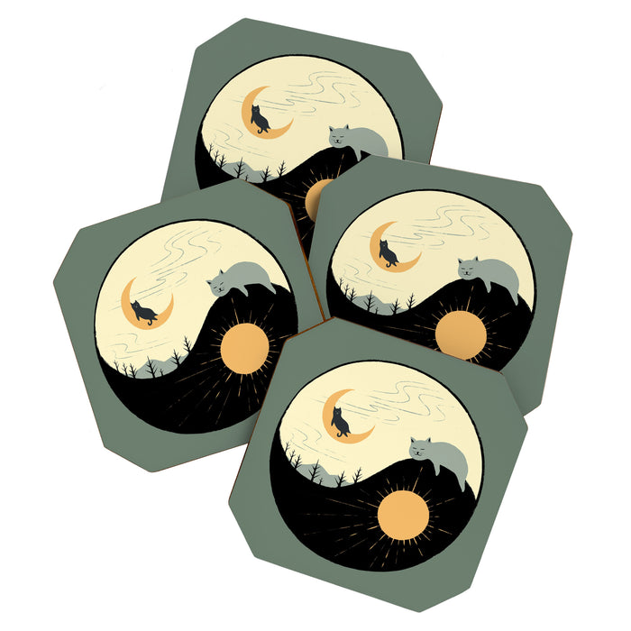 Hidden cat 36 yin yang balance Coaster Gallery Image 1