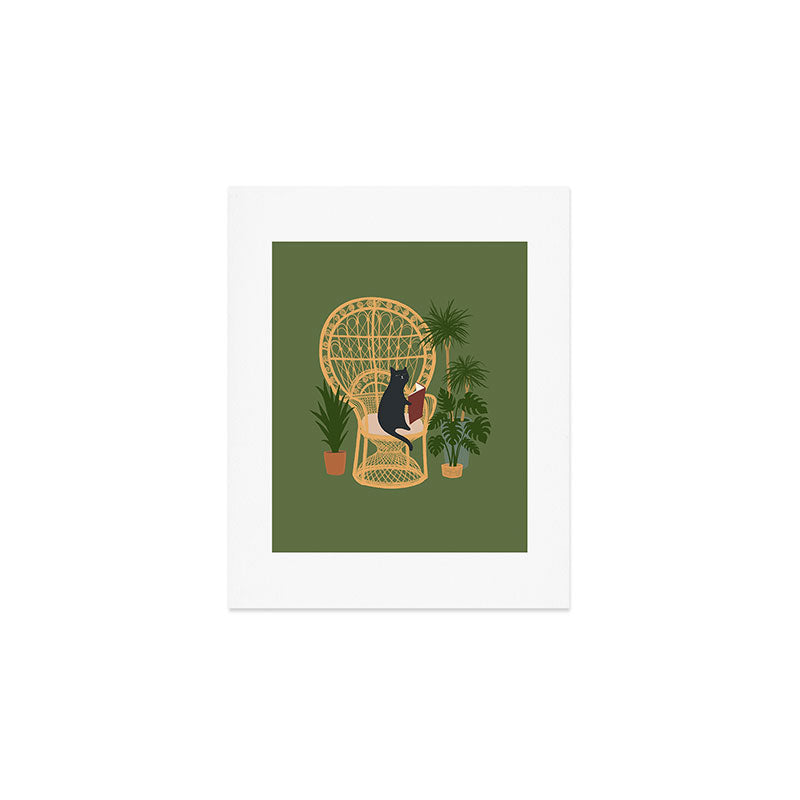 Hidden cat 51 private forest reading area rattan chair Art Print Gallery Image 1