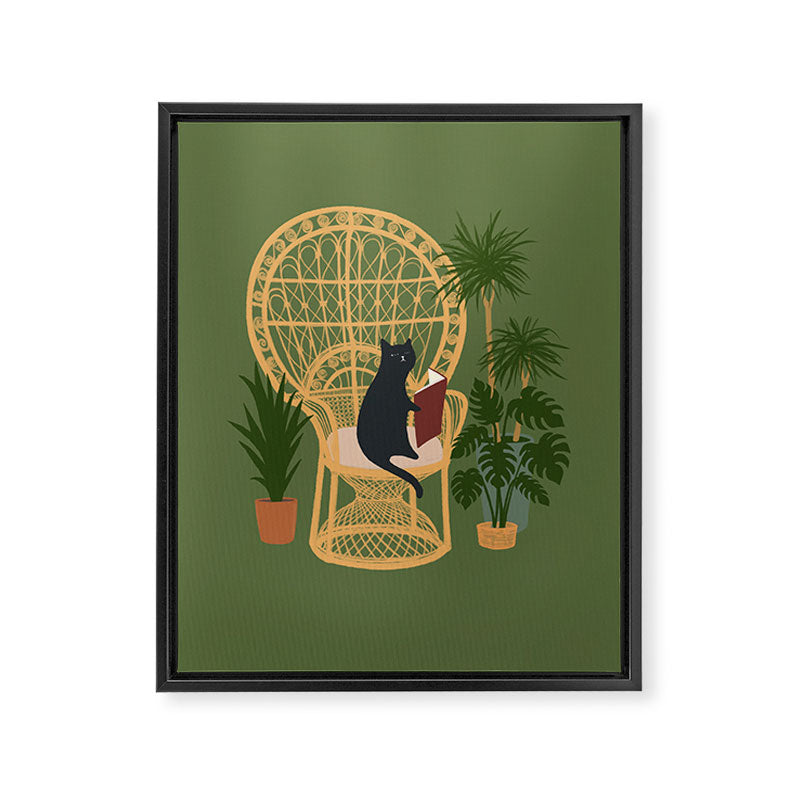 Hidden cat 51 private forest reading area rattan chair Framed Canvas Print Gallery Image 8