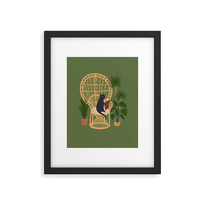 Hidden cat 51 private forest reading area rattan chair Framed Art Print Gallery Image 1