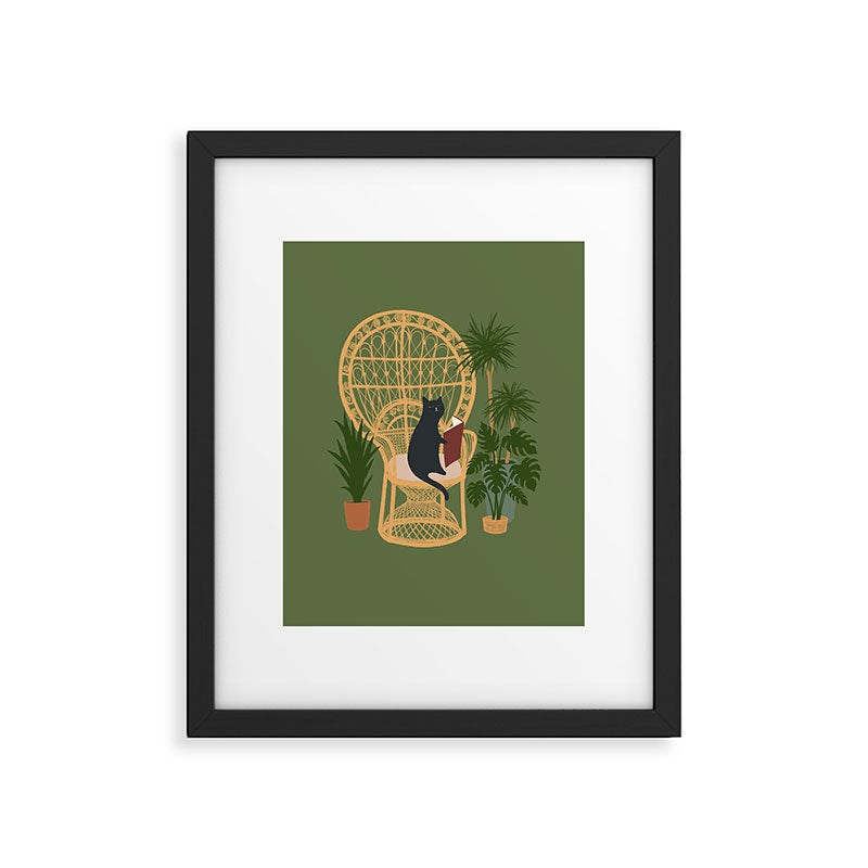 Hidden cat 51 private forest reading area rattan chair Framed Art Print Gallery Image 4