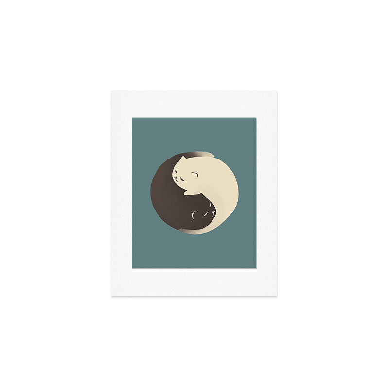 Hidden cat 9 blue yin yang kitty hug Art Print Gallery Image 1