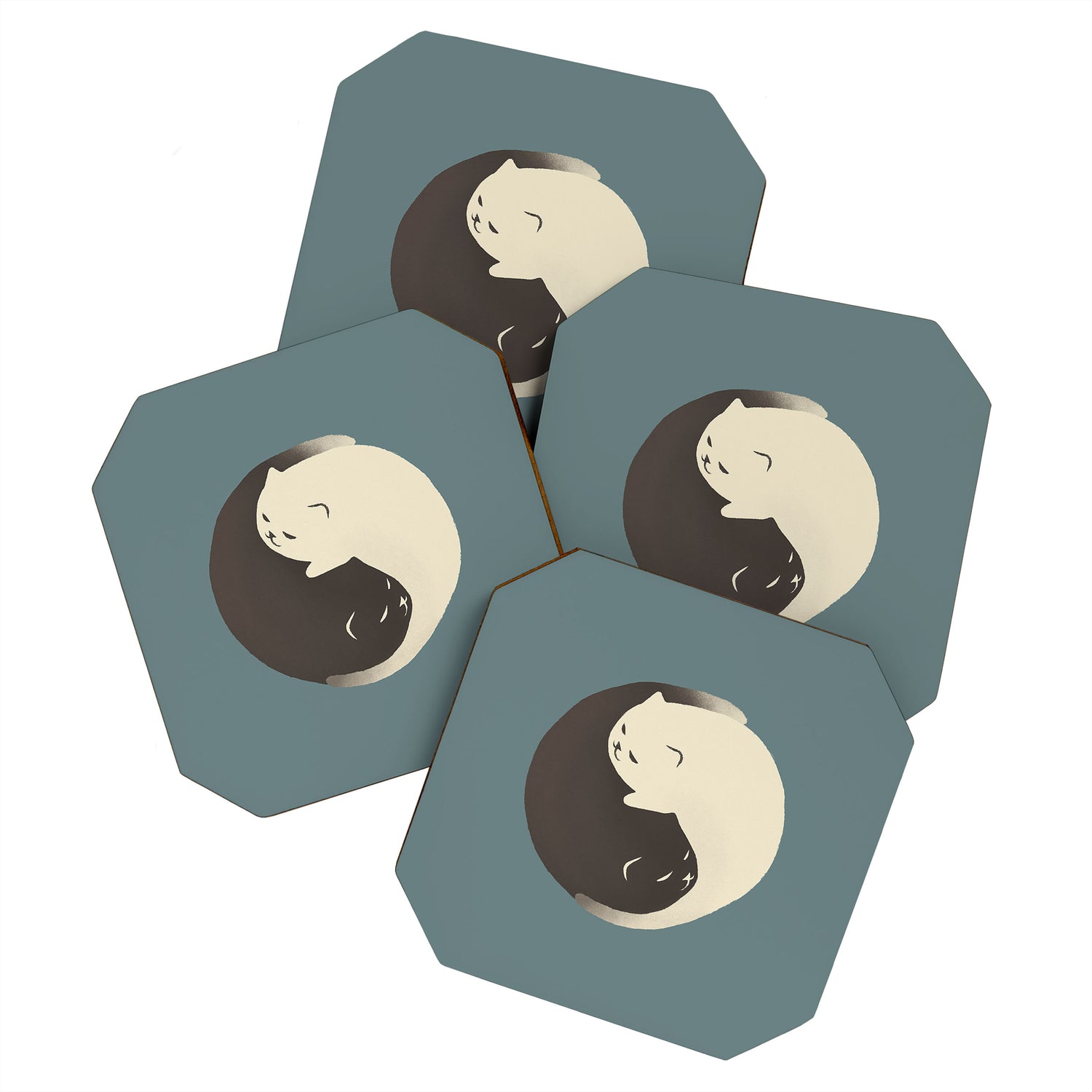 Hidden cat 9 blue yin yang kitty hug Coaster Gallery Image 1