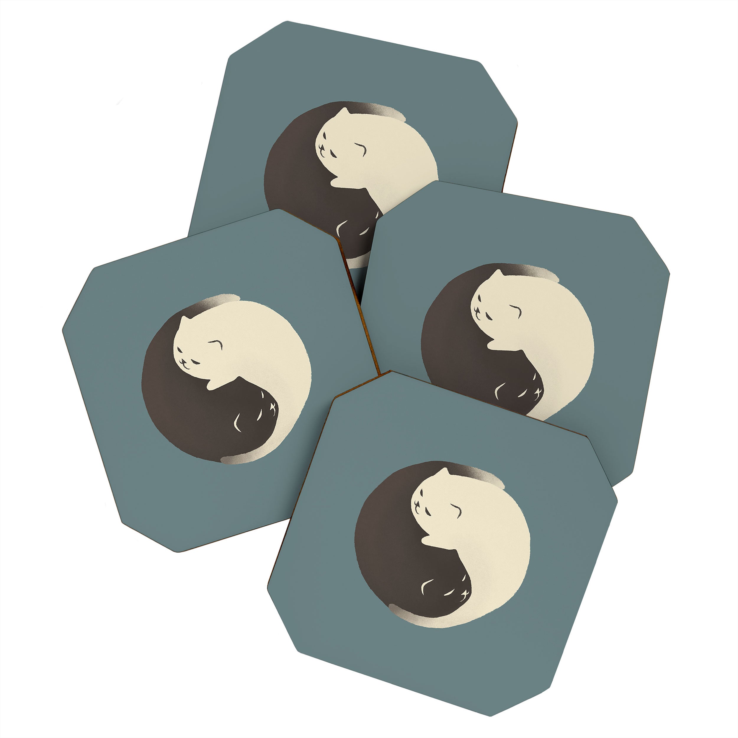 Hidden cat 9 blue yin yang kitty hug Coaster Gallery Image 1