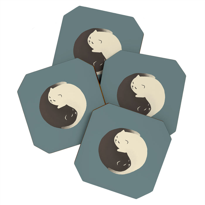 Hidden cat 9 blue yin yang kitty hug Coaster Gallery Image 1