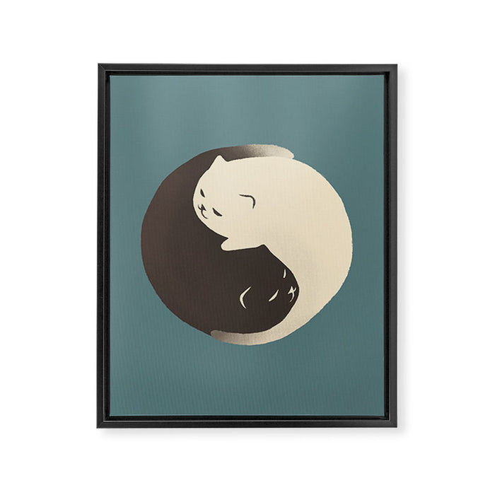 Hidden cat 9 blue yin yang kitty hug Framed Canvas Print Gallery Image 1