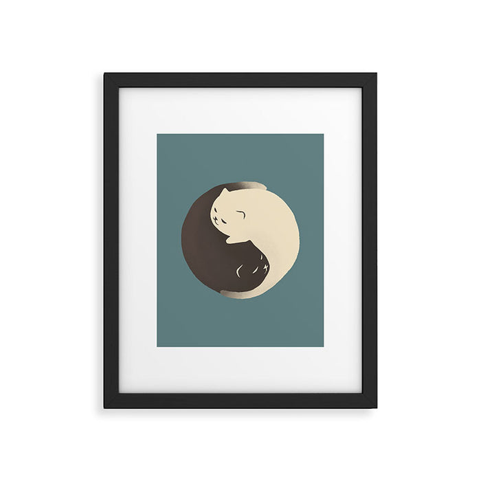 Hidden cat 9 blue yin yang kitty hug Framed Art Print Gallery Image 1