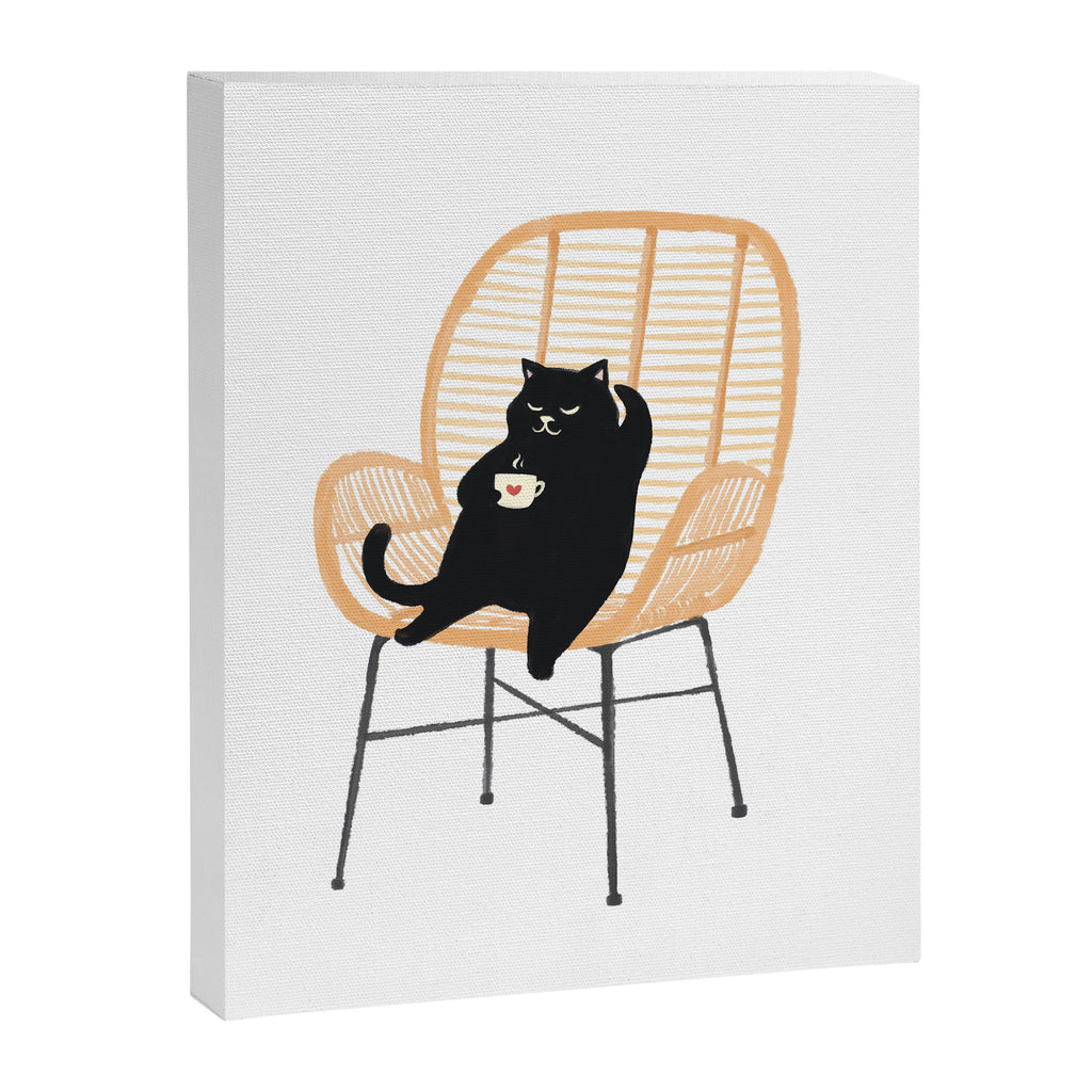 Lazy cat 2 enjoying coffee on rattan chair  Canvas Print Gallery Image 8