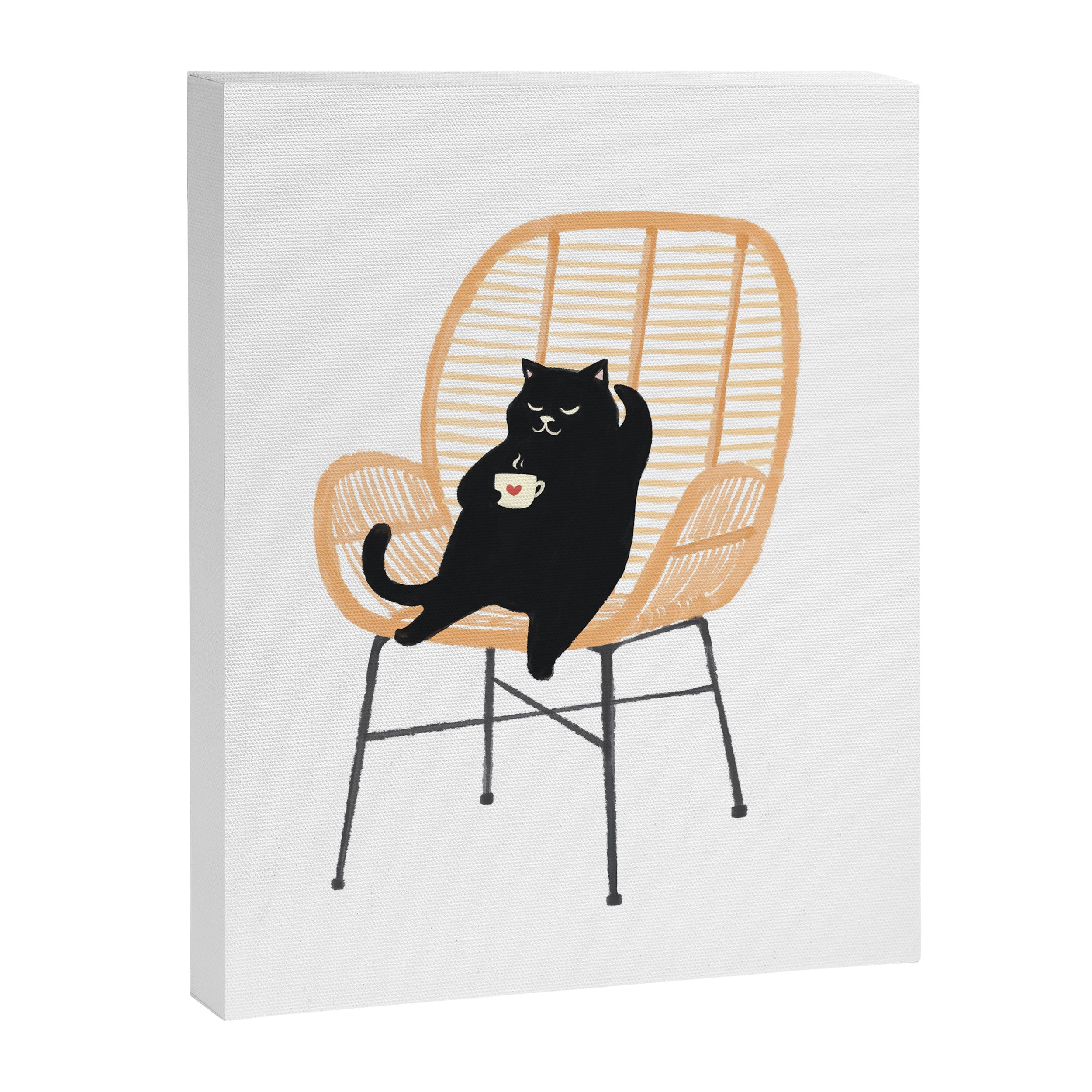 Lazy cat 2 enjoying coffee on rattan chair  Canvas Print Gallery Image 8