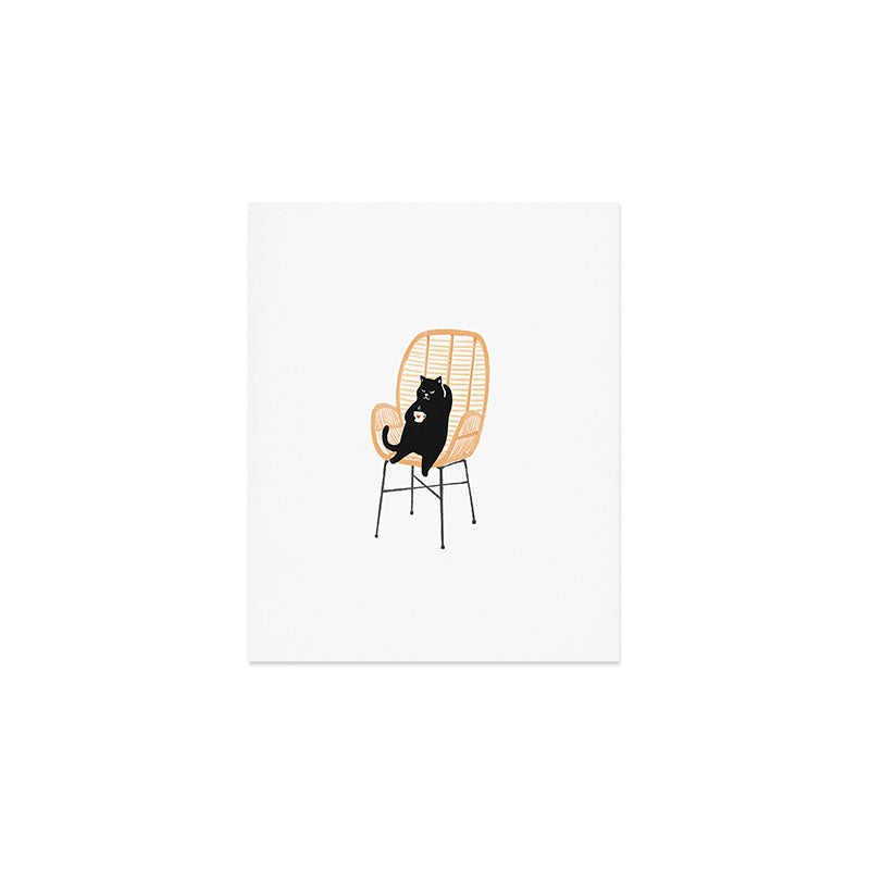 Lazy cat 2 enjoying coffee on rattan chair  Art Print Gallery Image 1
